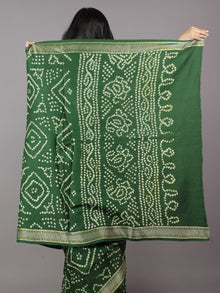 Basil Green Ivory Hand Tie & Dye Bandhej Glace Cotton Saree With Resham Border - S031701742