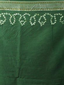 Basil Green Ivory Hand Tie & Dye Bandhej Glace Cotton Saree With Resham Border - S031701742