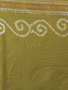 Olive Green Ivory Hand Tie & Dye Bandhej Glace Cotton Saree With Resham Border - S031701745