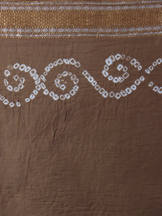 Cedar Brown Ivory Hand Tie & Dye Bandhej Glace Cotton Saree With Resham Border - S031701746