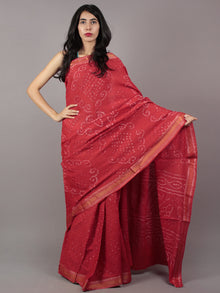 Maroon Ivory Hand Tie & Dye Bandhej Glace Cotton Saree With Resham Border - S031701747