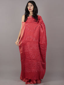 Maroon Ivory Hand Tie & Dye Bandhej Glace Cotton Saree With Resham Border - S031701747