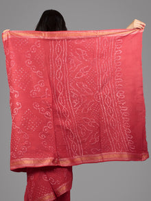 Maroon Ivory Hand Tie & Dye Bandhej Glace Cotton Saree With Resham Border - S031701747