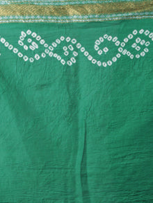 Teal Green Ivory Hand Tie & Dye Bandhej Glace Cotton Saree With Resham Border - S031701751
