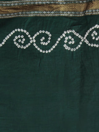 Moss Green Ivory Hand Tie & Dye Bandhej Glace Cotton Saree With Resham Border - S031701752