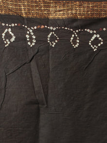 Charcoal Brown Ivory Hand Tie & Dye Bandhej Glace Cotton Saree With Resham Border - S031701753