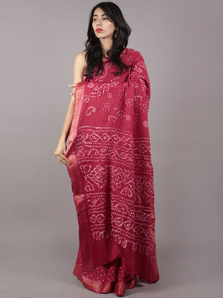 Maroon Ivory Hand Tie & Dye Bandhej Glace Cotton Saree With Resham Border - S031701754