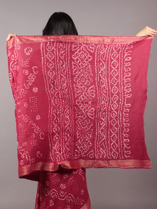 Maroon Ivory Hand Tie & Dye Bandhej Glace Cotton Saree With Resham Border - S031701754