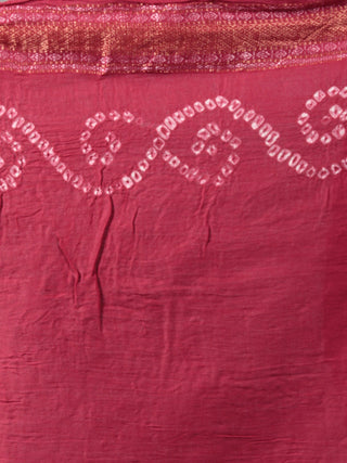 Maroon Ivory Hand Tie & Dye Bandhej Glace Cotton Saree With Resham Border - S031701754