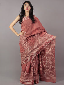 Rust Ivory Hand Block Printed Cotton Saree - S031701756