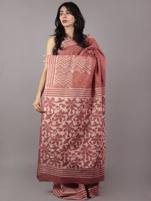 Rust Ivory Hand Block Printed Cotton Saree - S031701756