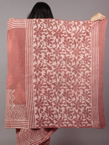Rust Ivory Hand Block Printed Cotton Saree - S031701756