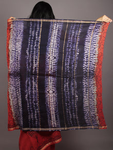 Scarlet Red Indigo Ivory Hand Block Printed & Hand Shibori Dyed Chanderi Silk Saree - S031701759