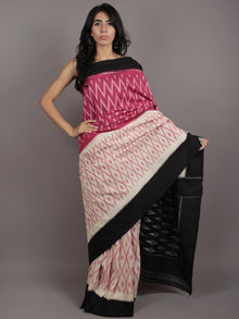 Pink Ivory Black Ikat Handwoven Pochampally Mercerized Cotton Saree - S031701760