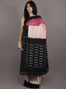 Pink Ivory Black Ikat Handwoven Pochampally Mercerized Cotton Saree - S031701760