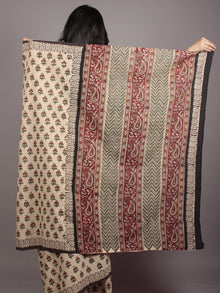 Beige Green Maroon Hand Block Printed Cotton Mul Saree - S031701761
