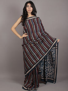 Indigo Ivory Maroon Rust Bagru Dabu Hand Block Printed in Cotton Mul Saree - S031701763