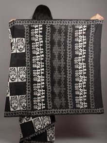 Black White Grey Hand Block Printed in Natural Colors Cotton Mul Saree - S031701764