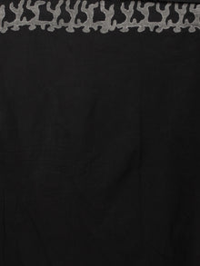 Black White Grey Hand Block Printed in Natural Colors Cotton Mul Saree - S031701764