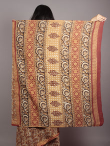 Rust Maroon Ivory Black Hand Block Printed in Cotton Mul Saree - S031701765