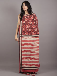 Syrup Red Black Ivory Black Hand Block Printed in Cotton Mul Saree - S031701767