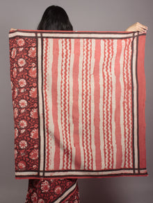 Syrup Red Black Ivory Black Hand Block Printed in Cotton Mul Saree - S031701767