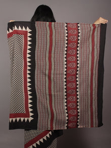 Black Beige Maroon Hand Block Printed in Cotton Mul Saree - S031701769