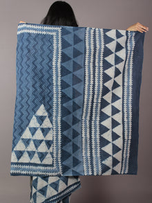Indigo Ivory Hand Block Printed in Cotton Mul Saree - S031701777