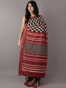 Black Beige Maroon Hand Block Printed in Cotton Mul Saree - S031701778
