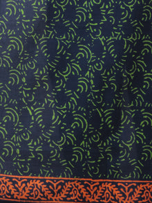 Indigo Green Yellow Red Hand Block Printed in Cotton Mul Saree - S031701779