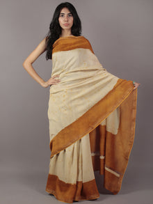 Mustard Ivory Hand Block Painted in Natural Colors Chanderi Saree - S031701782