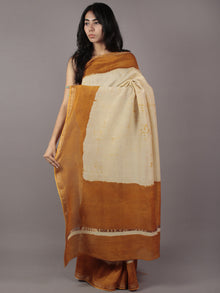 Mustard Ivory Hand Block Painted in Natural Colors Chanderi Saree - S031701782