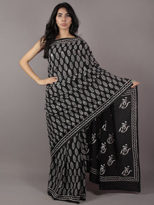 Black White Hand Block Printed Cotton Mul Saree - S031701783