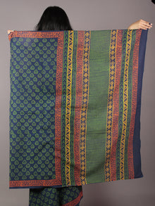Blue Green Yellow Red Hand Block Printed in Cotton Mul Saree - S031701785