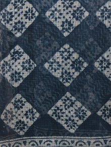 Indigo Ivory Hand Block Printed Kota Doria Saree in Natural Colors - S031701786