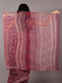 Maroon Ivory Hand Block Printed Kota Doria Saree in Natural Colors - S031701789