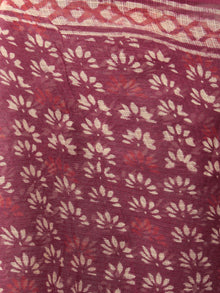 Maroon Ivory Hand Block Printed Kota Doria Saree in Natural Colors - S031701789