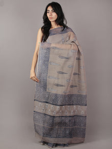 Kashish Ivory Light Blue Hand Block Printed Kota Doria Saree in Natural Colors - S031701791