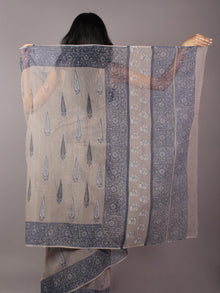 Kashish Ivory Light Blue Hand Block Printed Kota Doria Saree in Natural Colors - S031701791