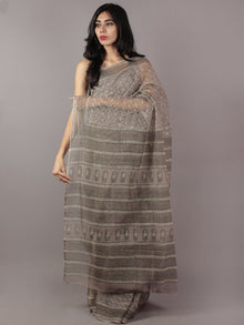 Kashish Ivory Deep Green Hand Block Printed Kota Doria Saree in Natural Colors - S031701797