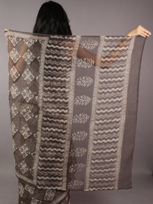 Brown Ivory Hand Block Printed Kota Doria Saree in Natural Colors - S031701798