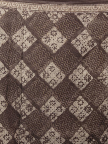 Brown Ivory Hand Block Printed Kota Doria Saree in Natural Colors - S031701798