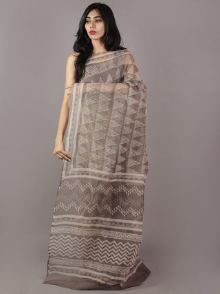 Kashish Ivory Hand Block Printed Kota Doria Saree in Natural Colors - S031701799