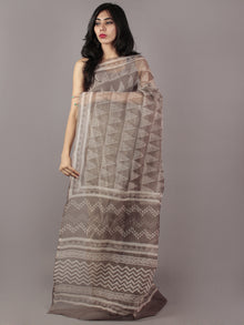 Kashish Ivory Hand Block Printed Kota Doria Saree in Natural Colors - S031701799