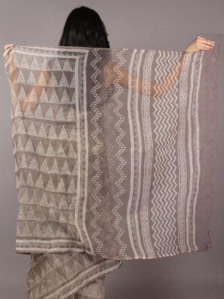 Kashish Ivory Hand Block Printed Kota Doria Saree in Natural Colors - S031701799