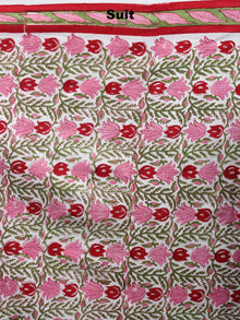 White Green Red Pink Hand Block Printed Cotton Suit-Salwar Fabric With Chiffon Dupatta - S1628057