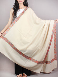 Ivory Brown Mint Green Pure Wool Nemdor Cashmere Shawl From Kashmir - S200503