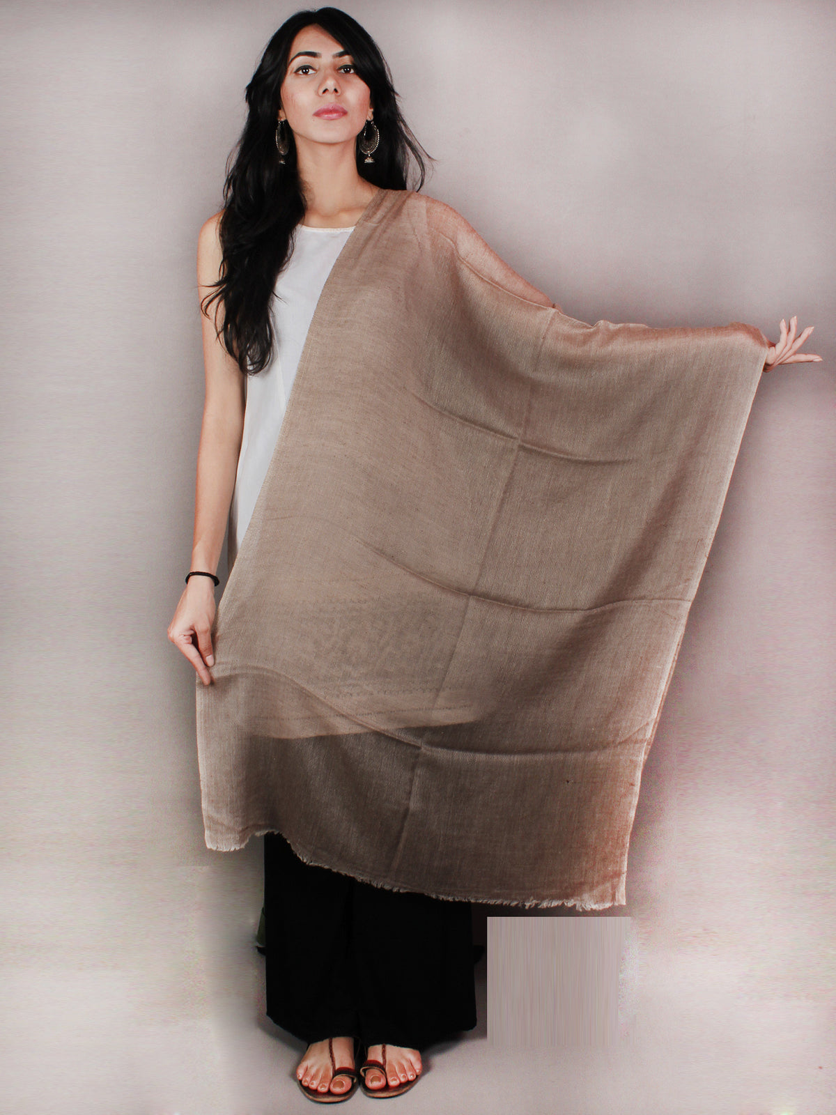 Brown Pure Pashmina Handloom Stole from Kashmir - S6317090