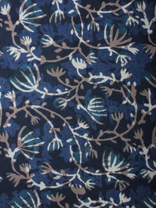 Indigo Beige Brown Hand Block Printed Cotton Cambric Fabric Per Meter - F0916412