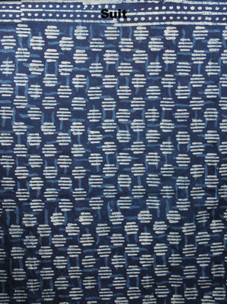 Indigo White Hand Block Printed Cotton Suit-Salwar Fabric With Chiffon Dupatta - S1628058